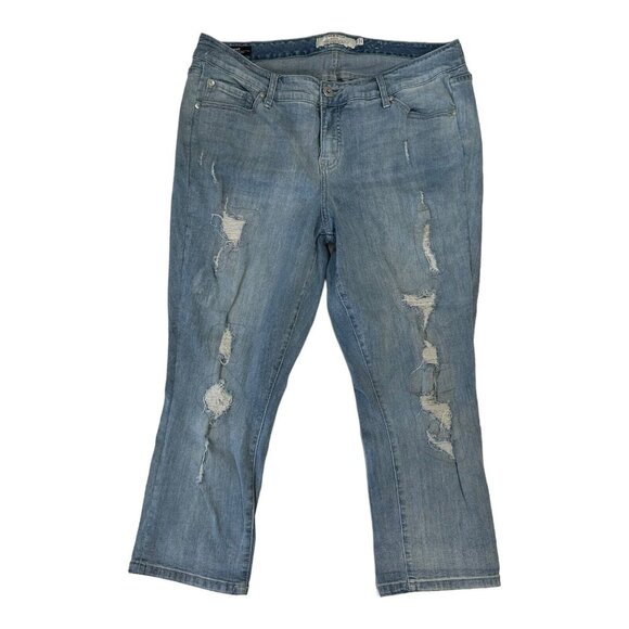 Torrid Denim Crop Skinny Jeans Womens 18 Blue Light Wash Patched Distressed - Picture 13 of 15